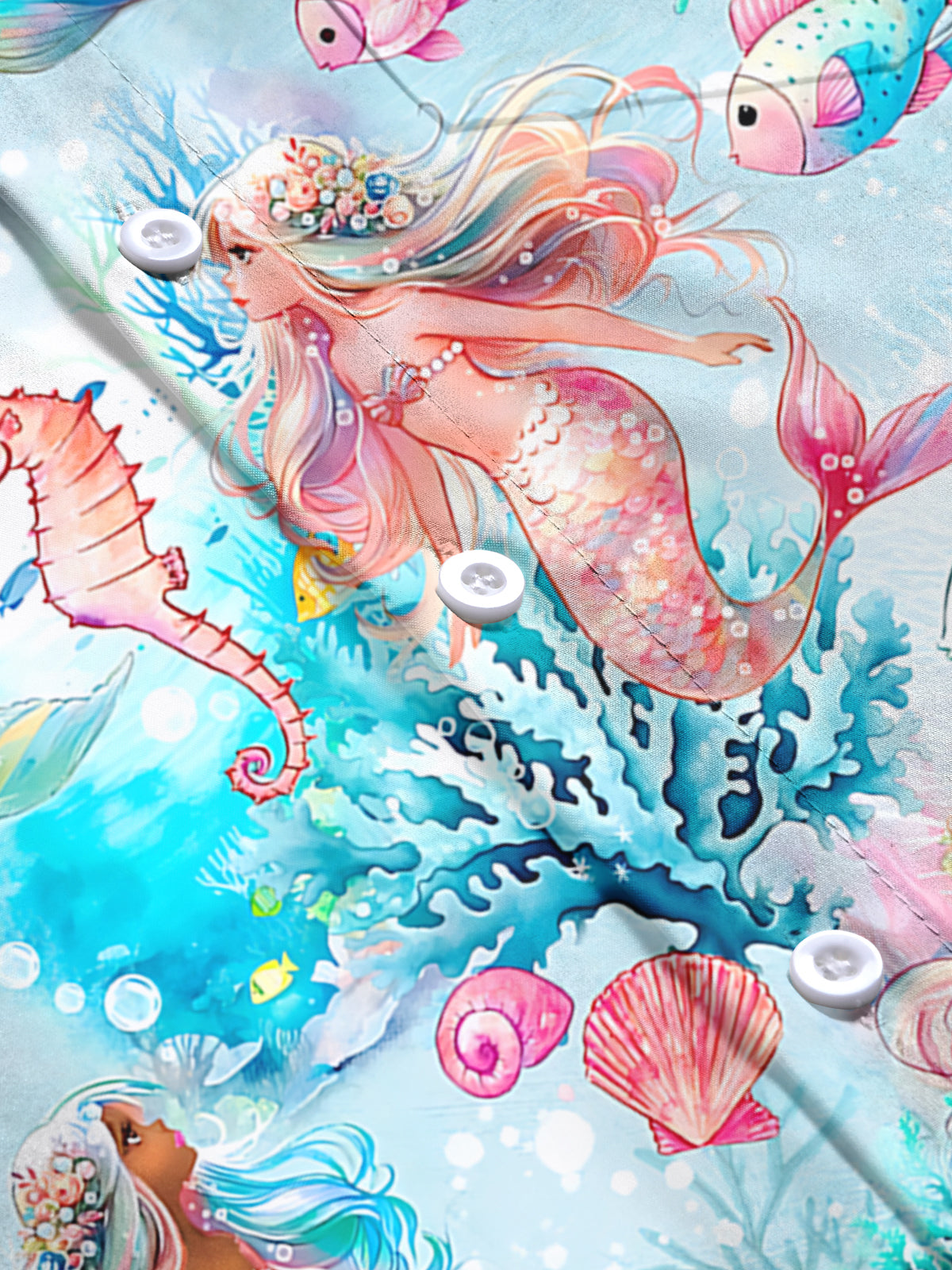 Marine Life Mermaid Print Men's Pocket Long Sleeve Shirts