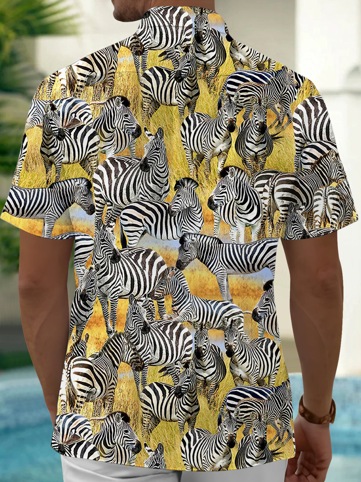 Zebra Print Men's Pocket Short Sleeve Shirts