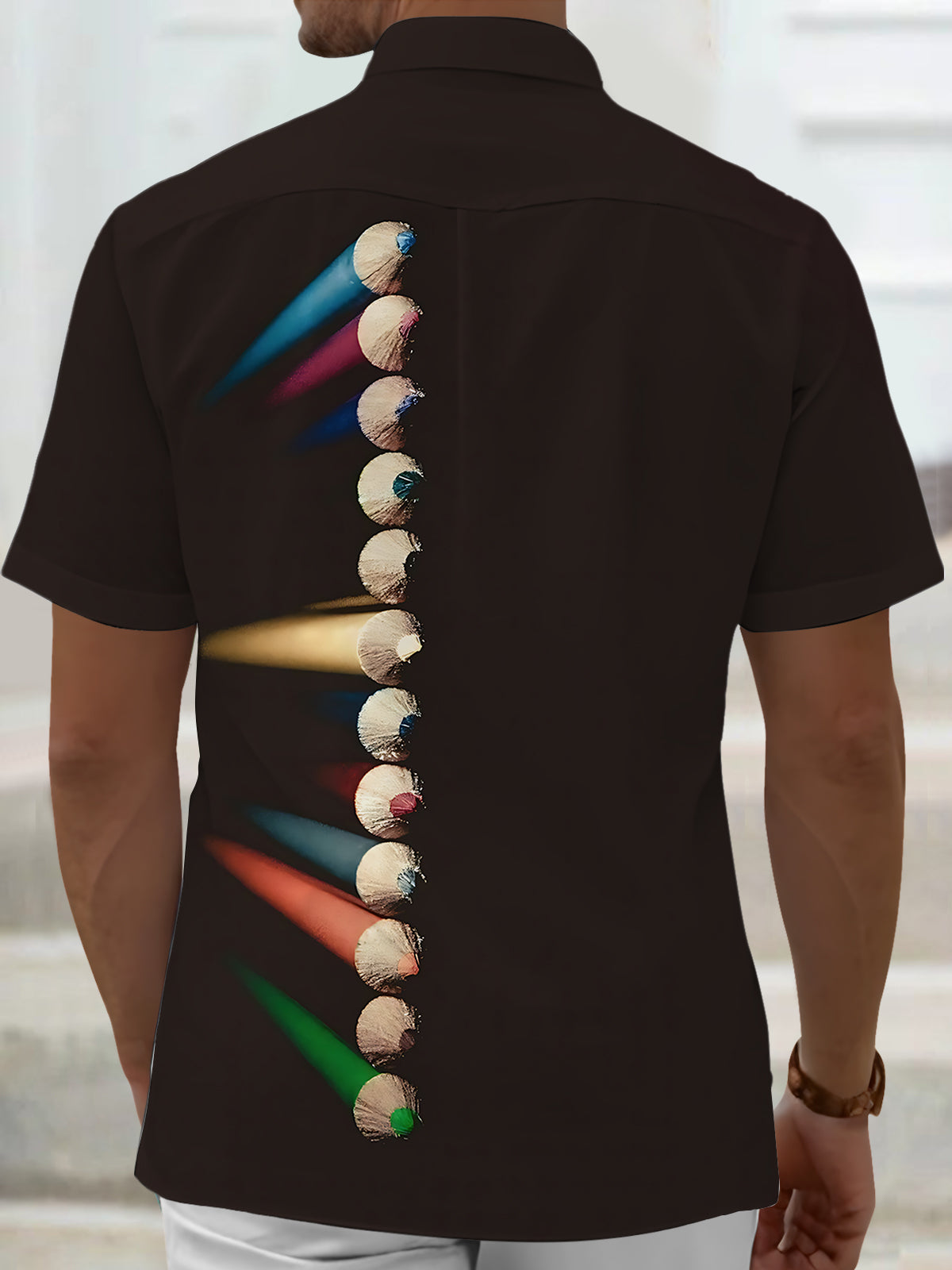 Paintbrush Print Men's Pocket Short Sleeve Shirts