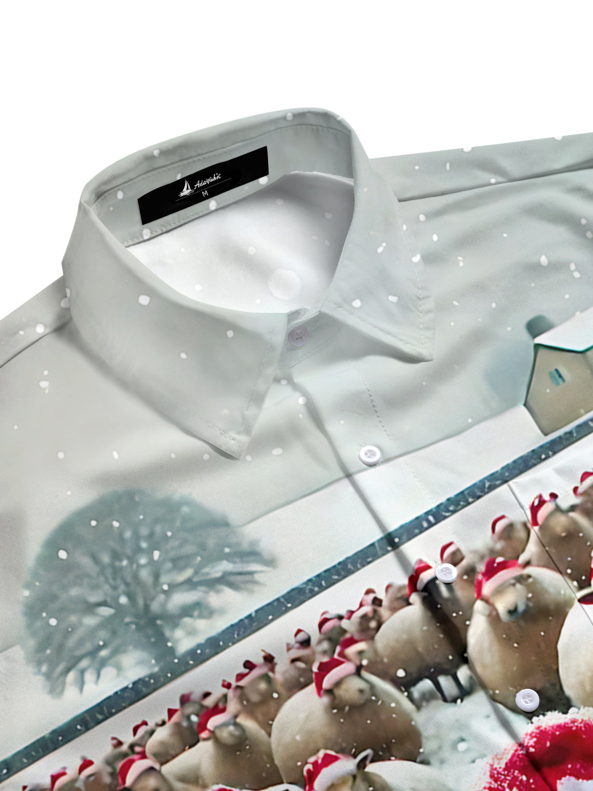 Christmas Sheep Print Men's Pocket Short Sleeve Shirts