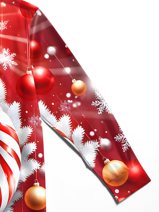 Men's white Christmas dove pattern long sleeve shirt close-up detail view
