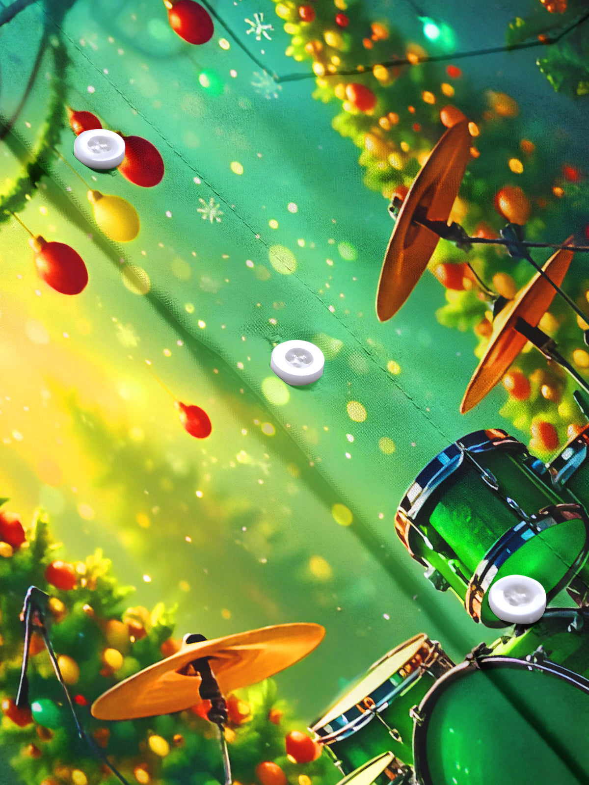 Christmas Tree Drum Kit Fairy Lights Men's Pocket Short Sleeve Shirts