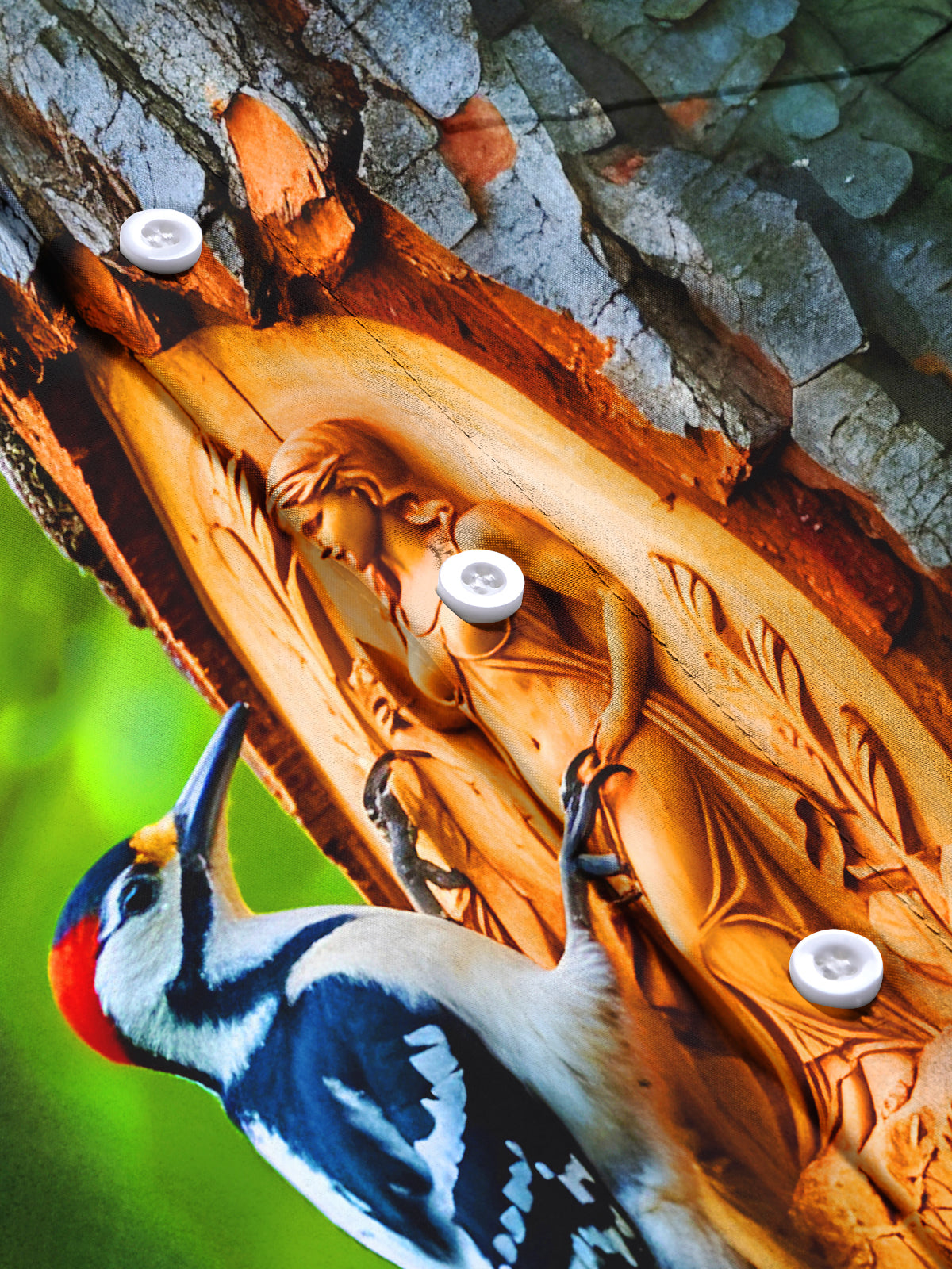 Funny Woodpecker Art Sculpture Men's Pocket Long Sleeve Shirts