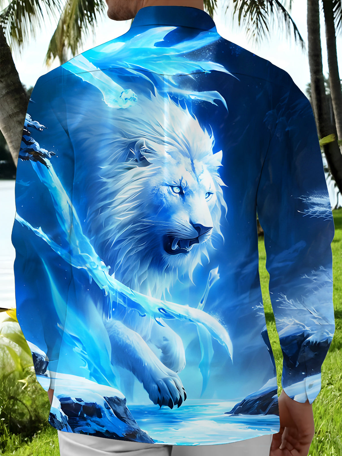 Winter Snow Lion Men's Pocket Long Sleeve Shirts