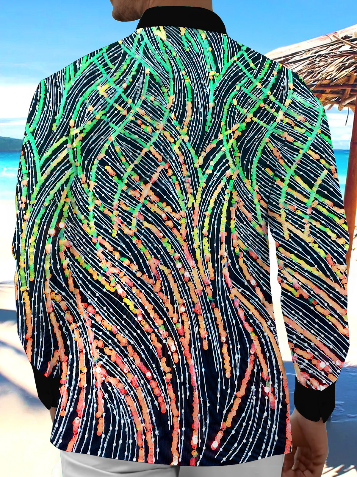 Glitter Sequins Lines Men's Pocket Long Sleeve Shirts