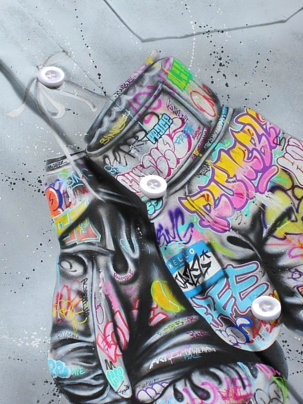 Graffiti Boxing Gloves Print Men's Pocket Short Sleeve Shirts