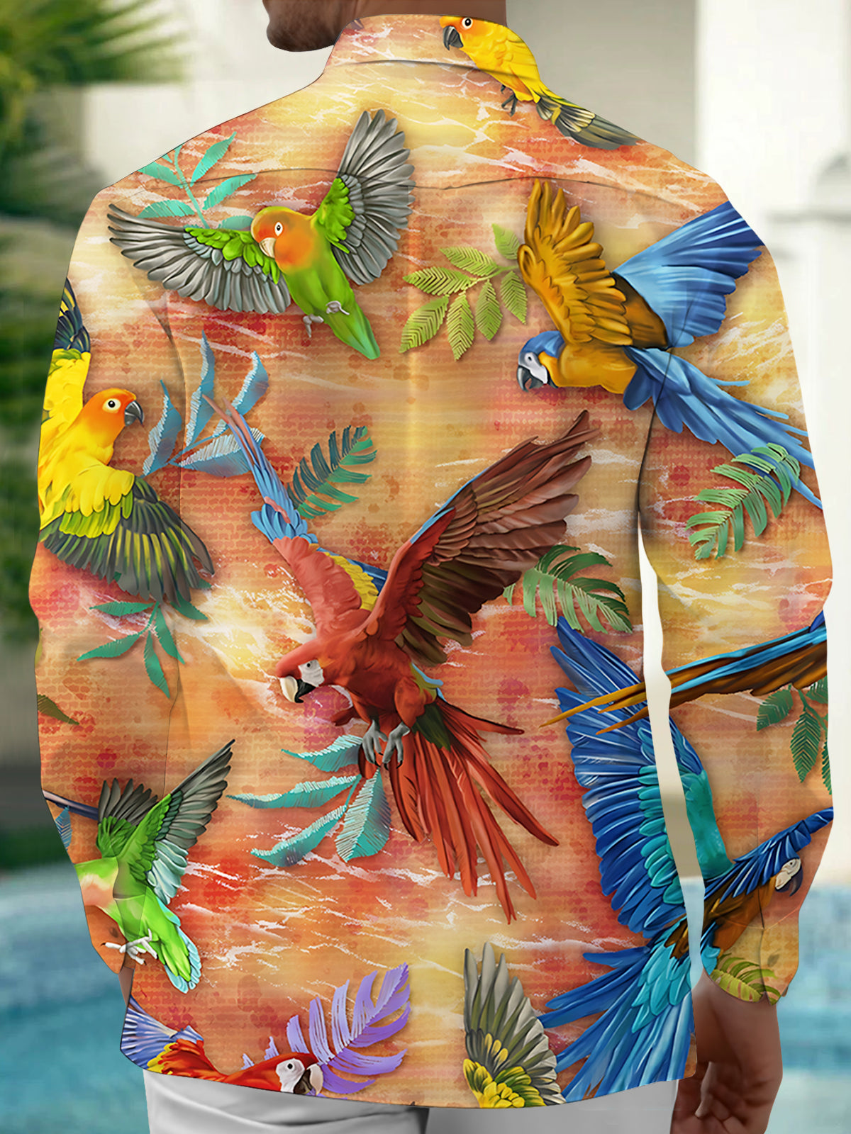 Parrot Print Men's Pocket Long Sleeve Shirts