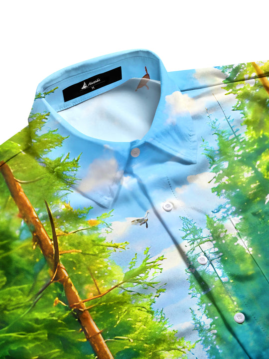 men's feline print shirt side view