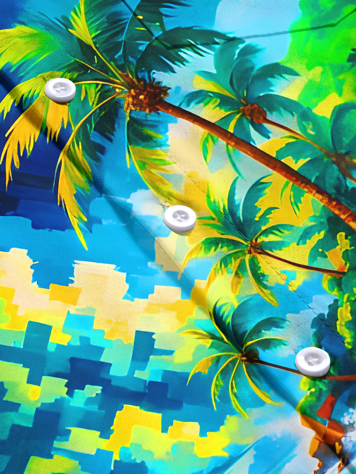 Hawaiian Coconut Palm Beach Geometry Men's Pocket Short Sleeve Shirts