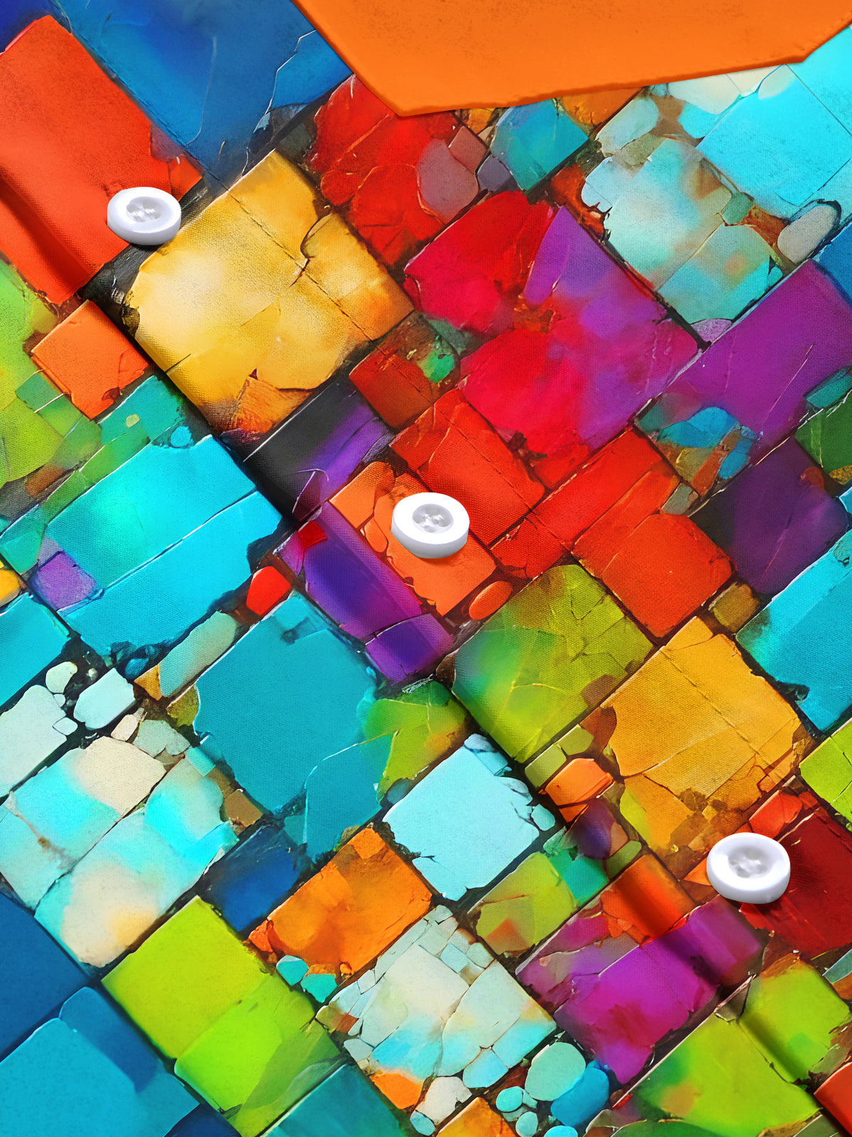 Colorful Color Block Abstract Geometry Men's Pocket Short Sleeve Cuban Collar Shirts