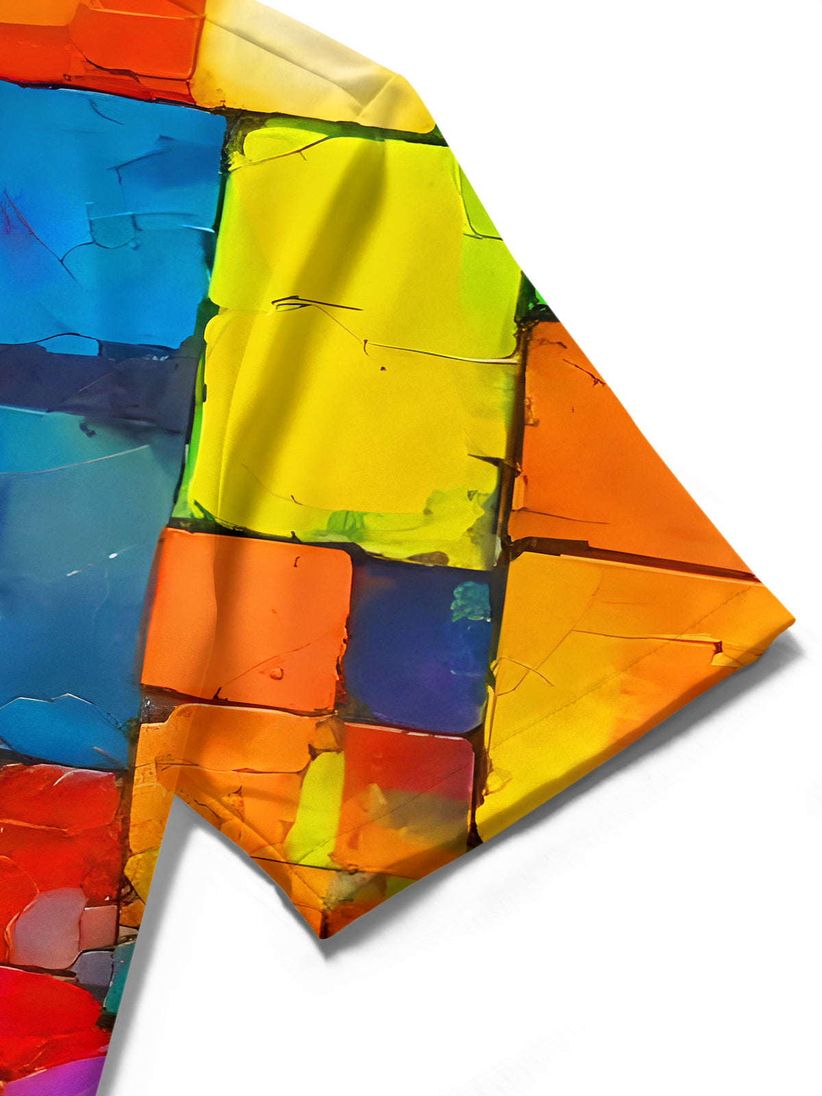 Colorful Color Block Abstract Geometry Men's Pocket Short Sleeve Cuban Collar Shirts