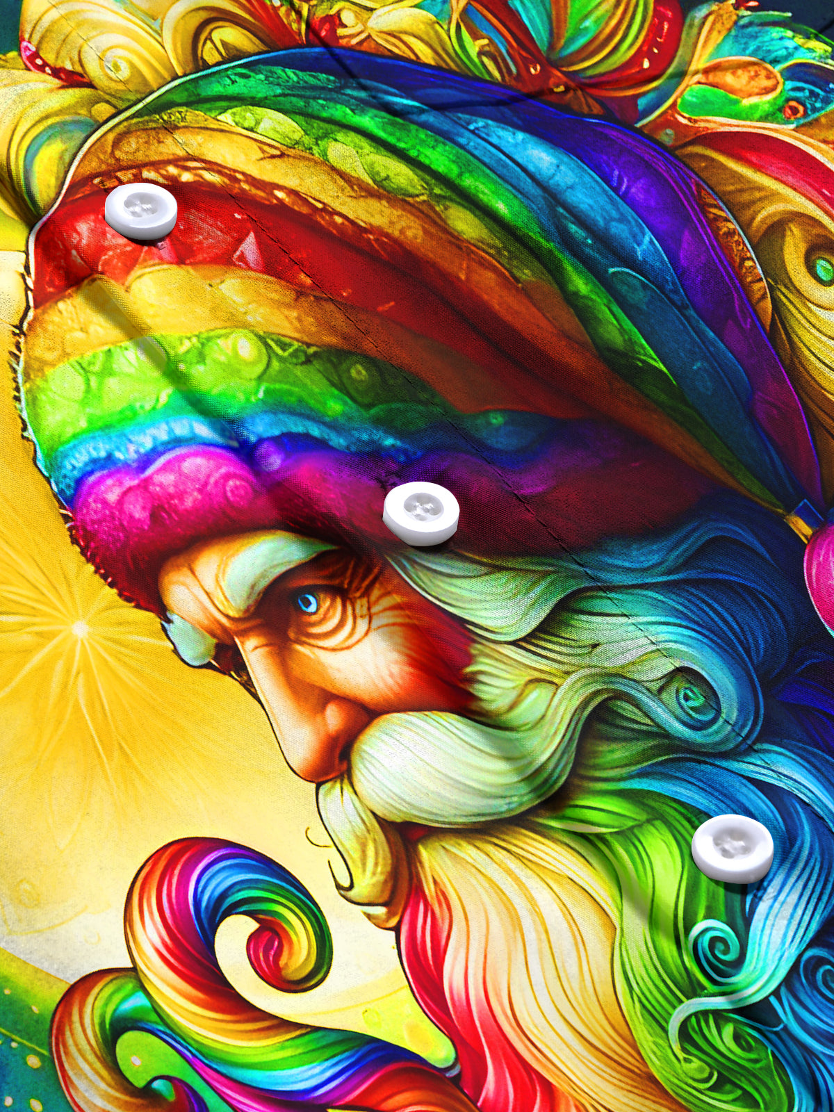 Rainbow Swirls Santa Claus Xmas Men's Pocket Long Sleeve Shirts