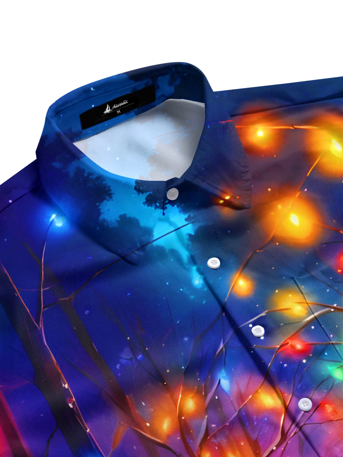 Colorful Lights Illumination Woods Path Men's Pocket Long Sleeve Shirts
