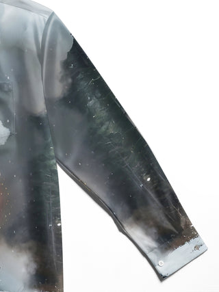 Men's dark Santa Claus train long sleeve shirt close-up detail