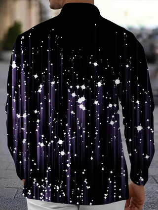 Men's Christmas shiny print long sleeve shirt back view