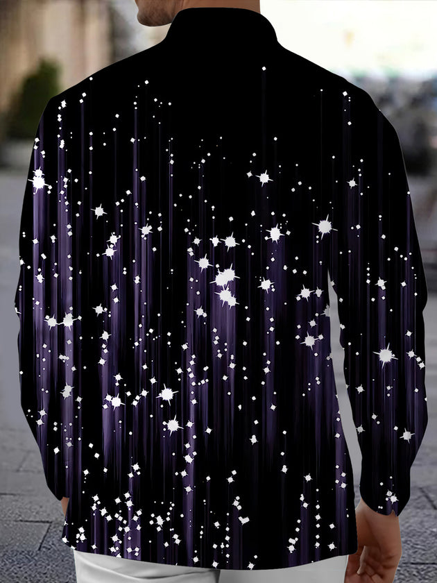Men's Christmas shiny print long sleeve shirt back view