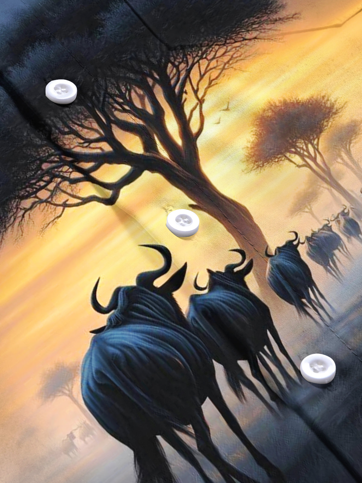 Wildebeest Tree Print Men's Pocket Short Sleeve Shirts