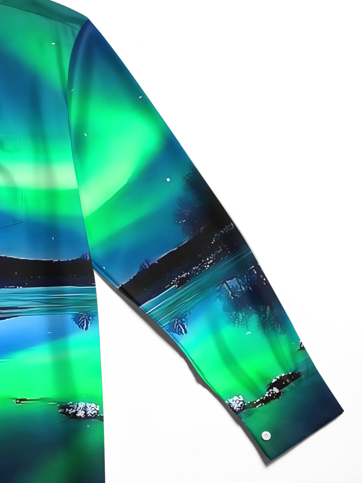 Northern Lights Landscape Print Men's Pocket Long Sleeve Shirts