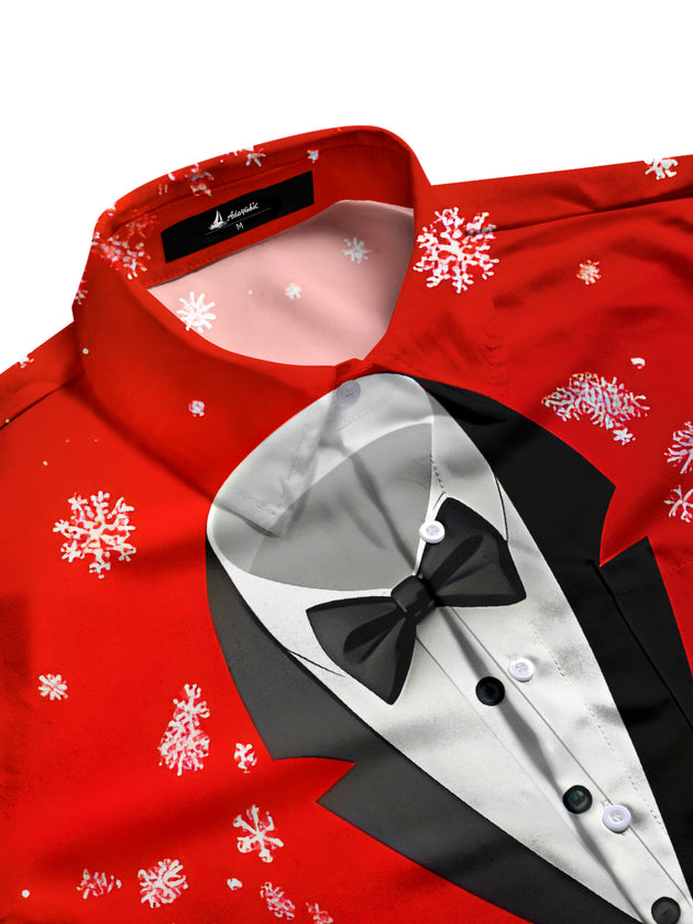 Men's festive color block snowflake short sleeve shirt side view