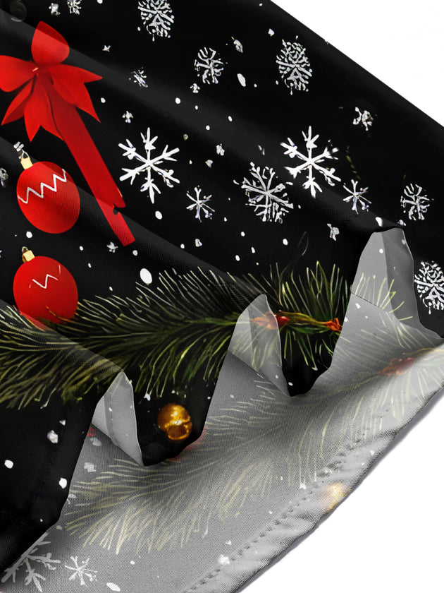 Men's funny Christmas snowflake color block short sleeve shirt lifestyle at Christmas holiday party