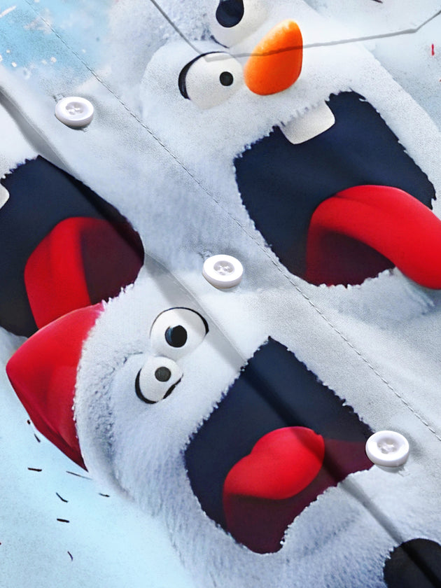 Men's funny Christmas snowman print short sleeve shirt flat lay