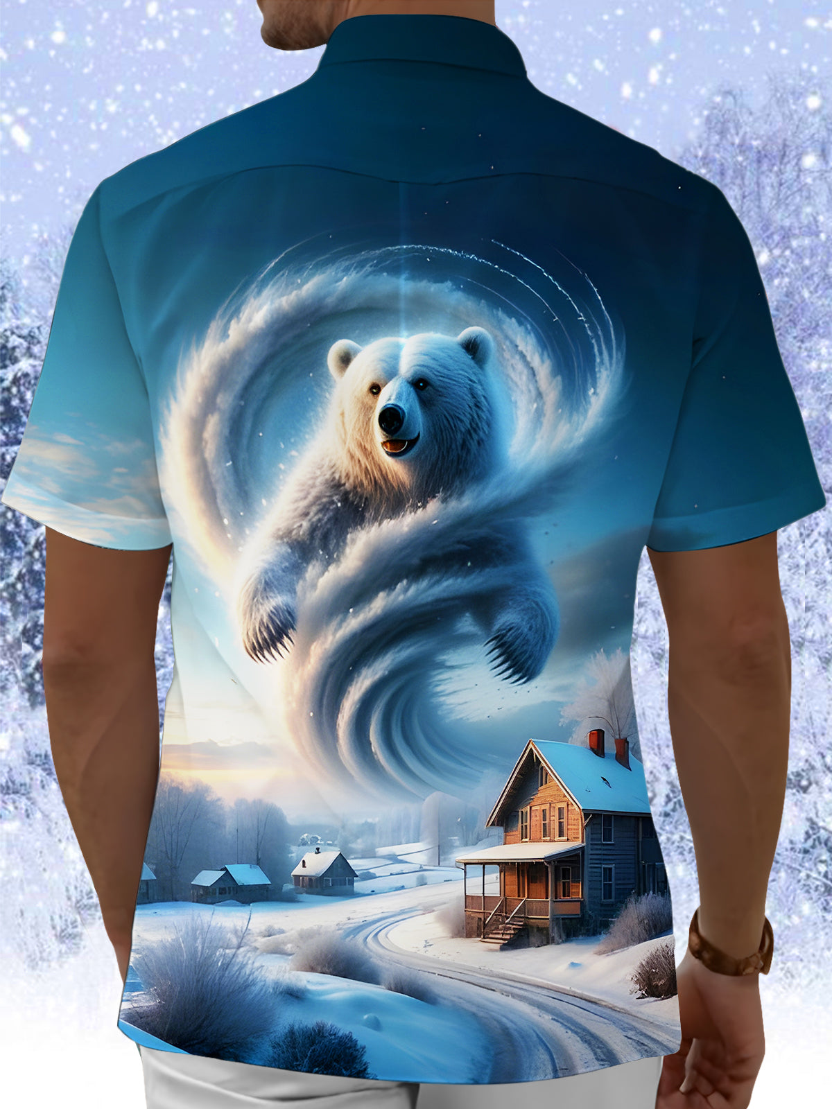Funny Winter Polar Bear Cyclone Cloud Men's Pocket Short Sleeve Shirts
