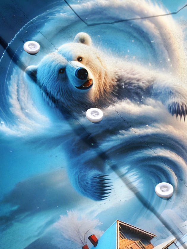 Men's funny polar bear cyclone cloud pattern short sleeve shirt flat lay