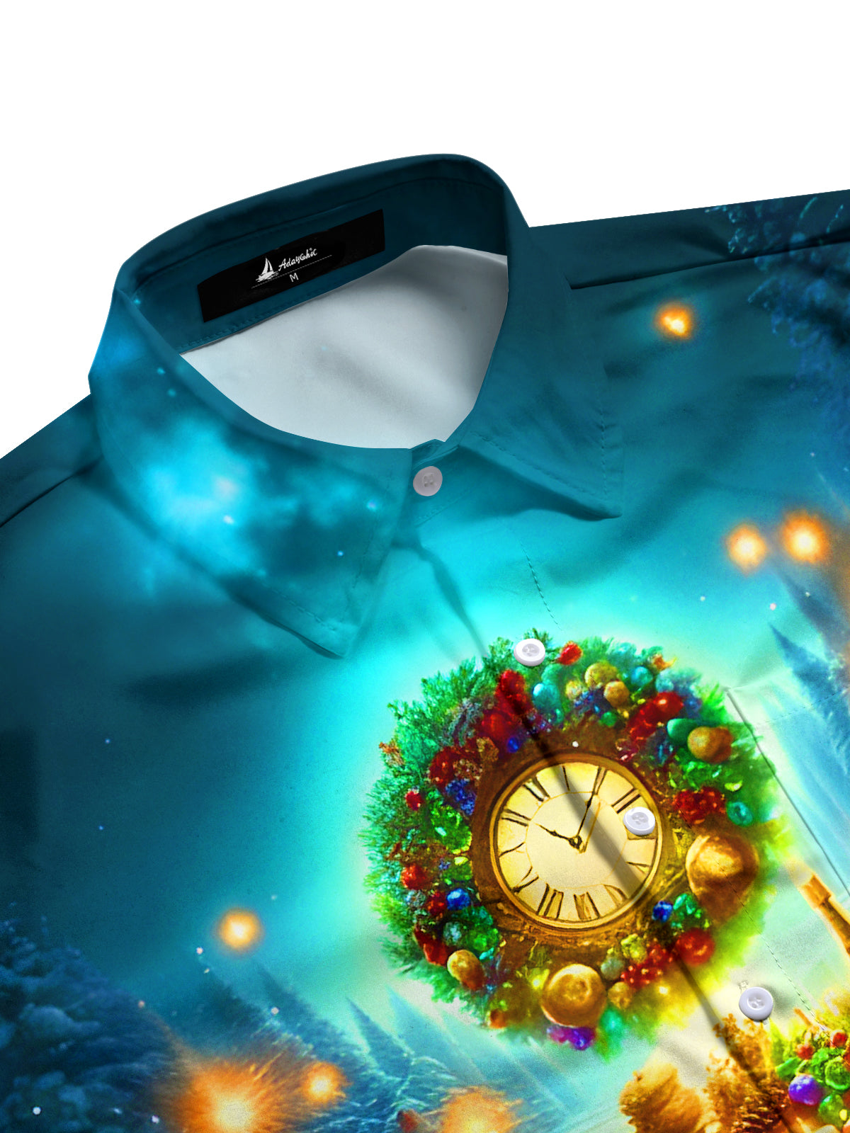 Celebrations Candlelight Dinner Clock Christmas Trees Xmas Men's Pocket Long Sleeve Shirts