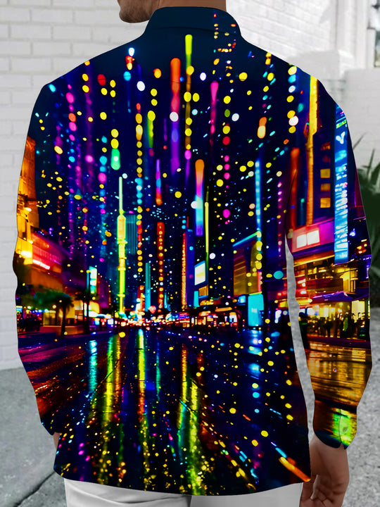 men's colorful trippy pattern shirt back view