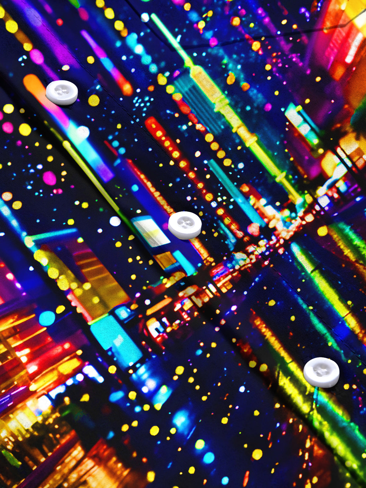 Psychedelic Colorful Neon City Street Scene Men's Pocket Long Sleeve Shirts