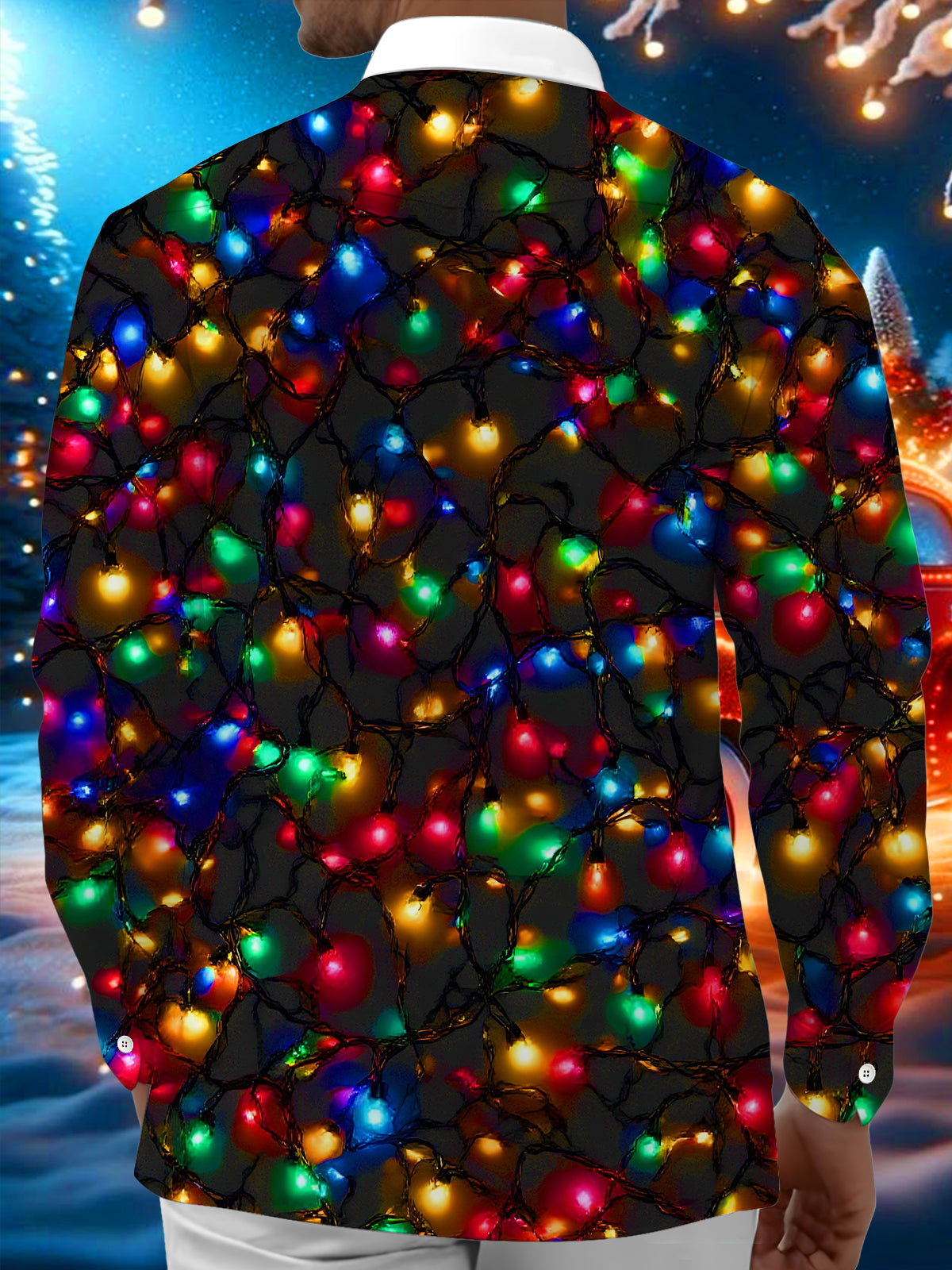 Funny Fairy Lights Gentleman's Bow Tie Xmas Men's Pocket Long Sleeve Shirts