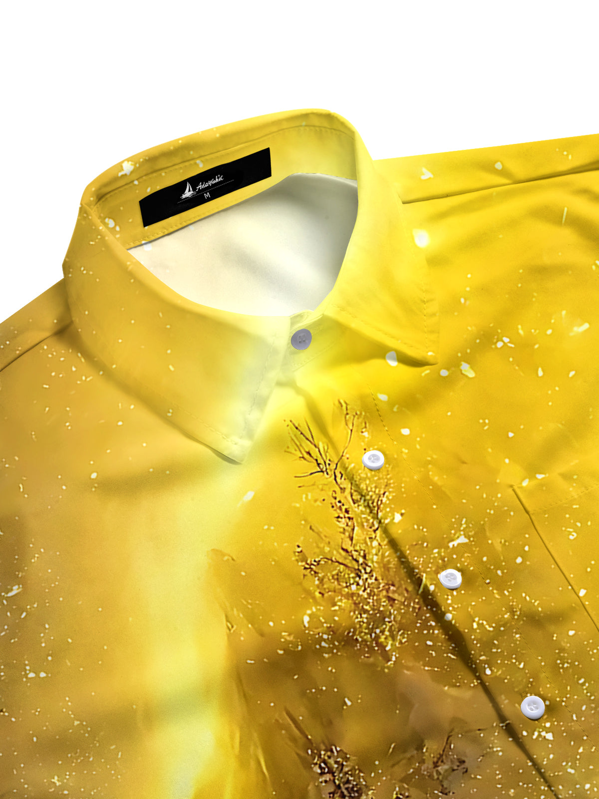 Yellow Winter Snow Scene Print Men's Pocket Short Sleeve Shirts