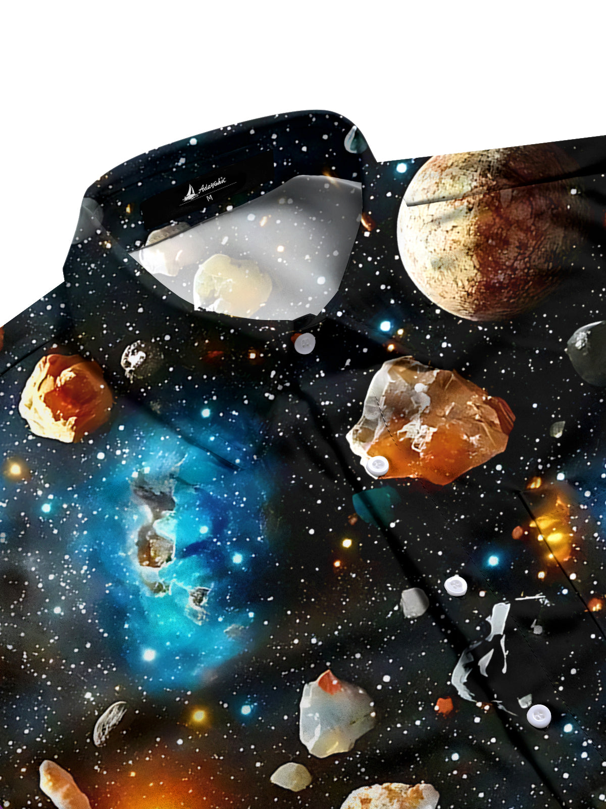 Space Meteorite Print Men's Pocket Short Sleeve Shirts