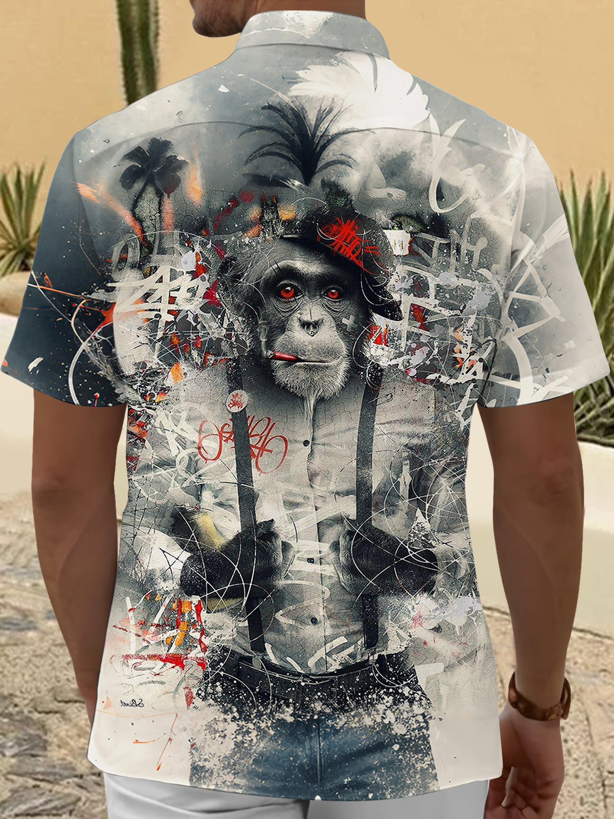 Chimpanzee Graffiti Art Print Men's Pocket Short Sleeve Shirts