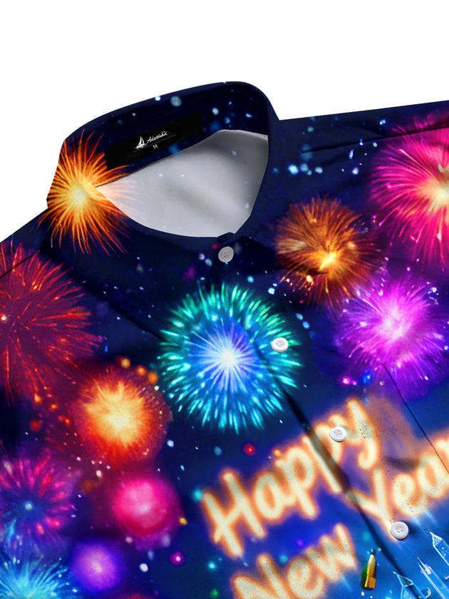 Men's champagne fireworks pocket half sleeve shirt side view