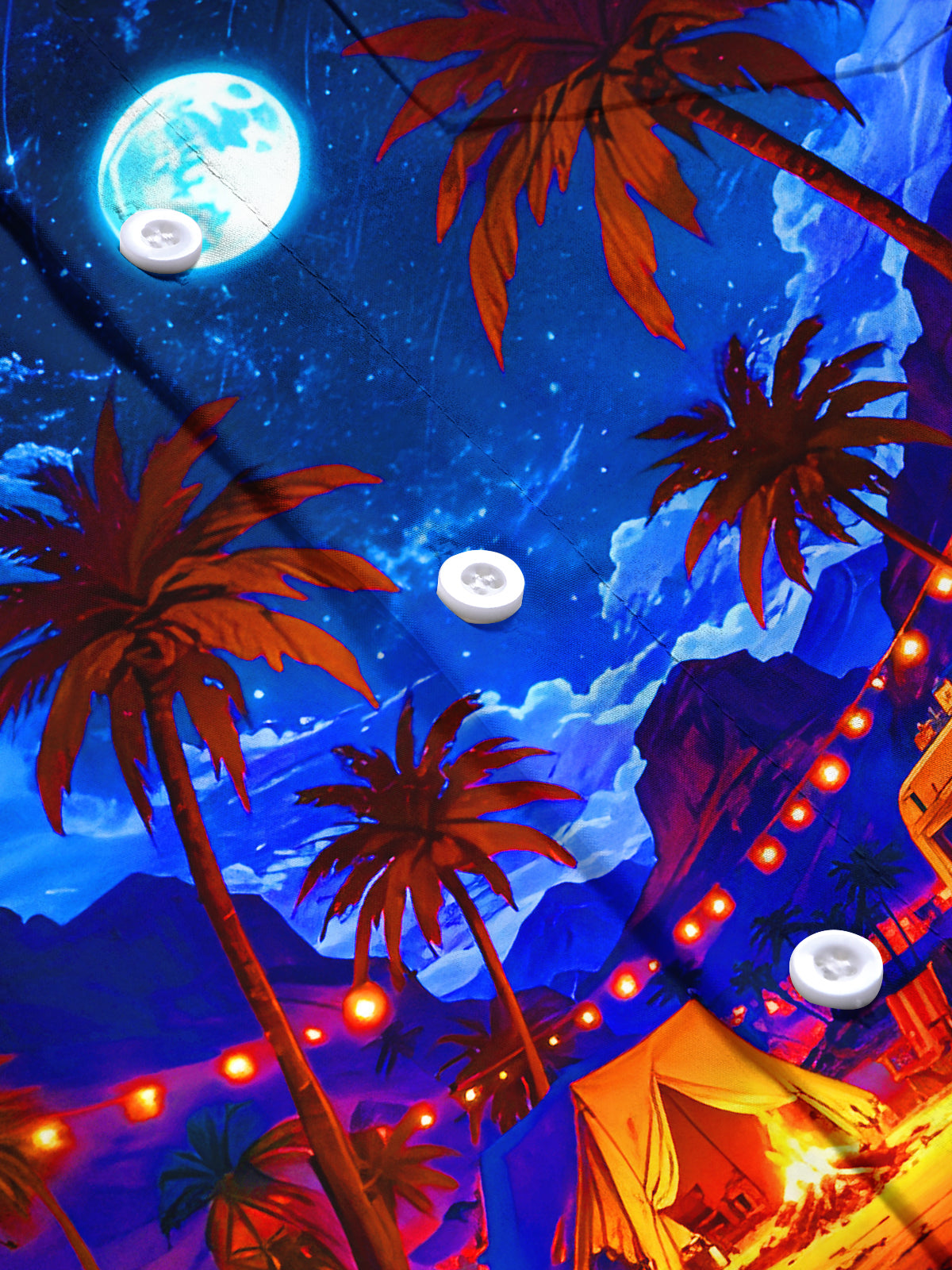 Hawaiian Coconut Tree Campfire Tent RV Moon Men's Pocket Short Sleeve Shirts