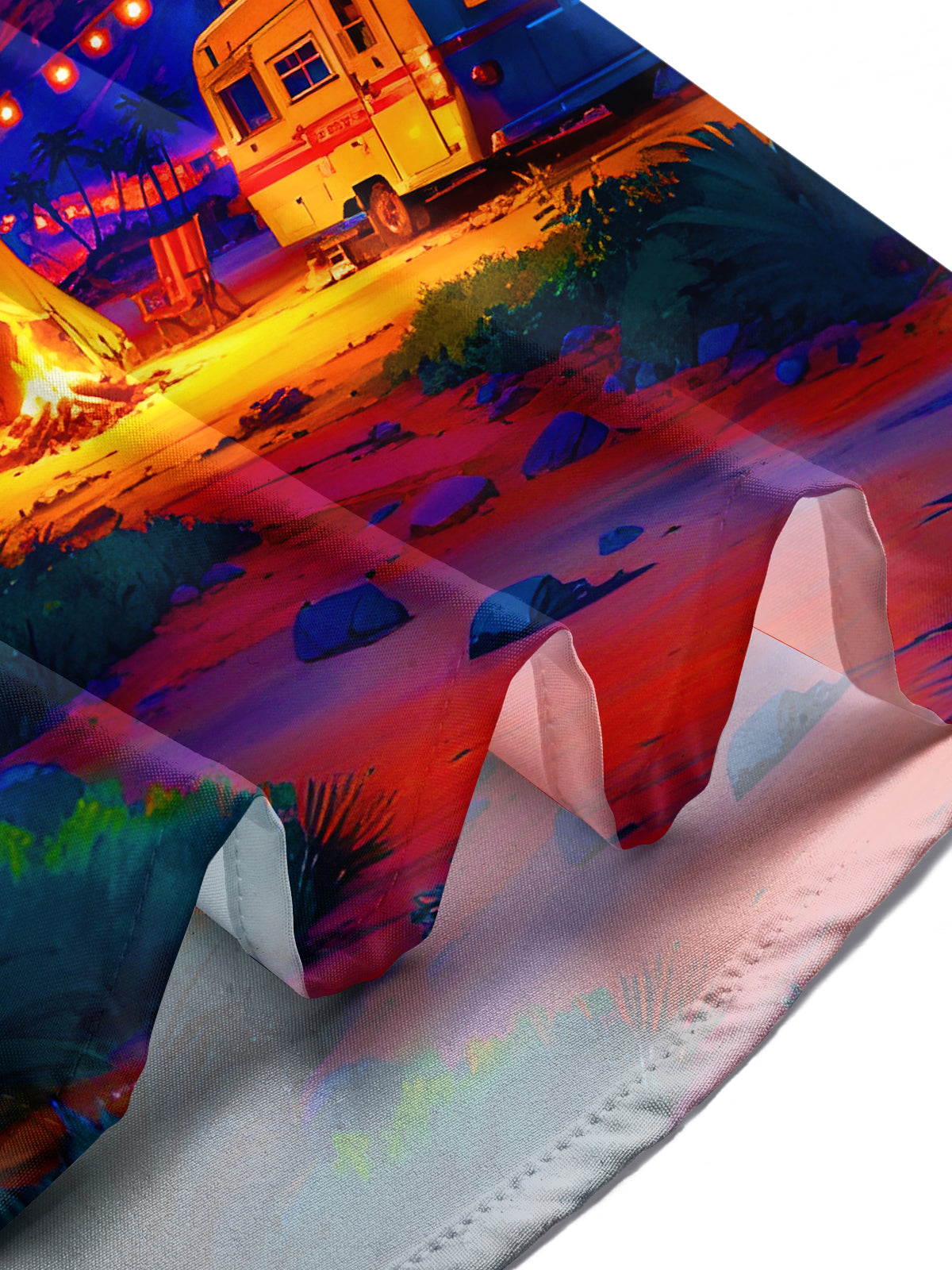 Hawaiian Coconut Tree Campfire Tent RV Moon Men's Pocket Short Sleeve Shirts