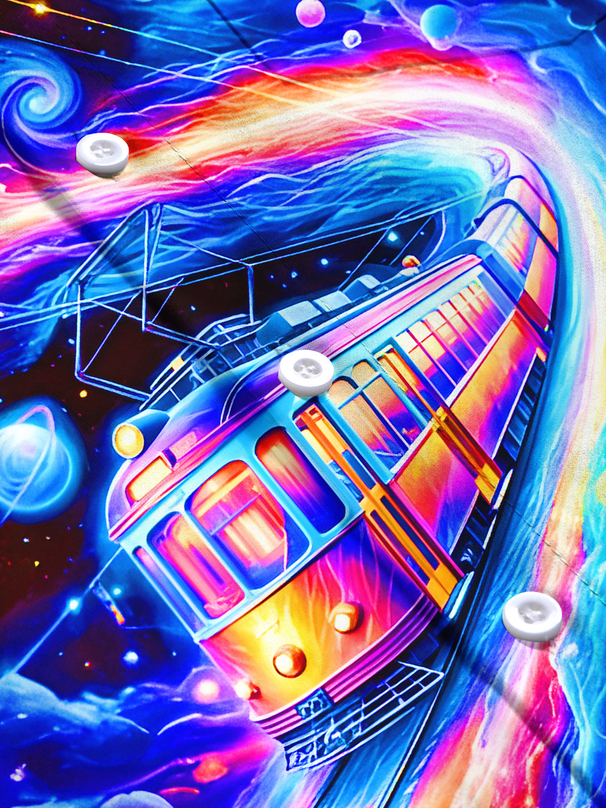Psychedelic Interstellar Space Train Men's Pocket Short Sleeve Shirts
