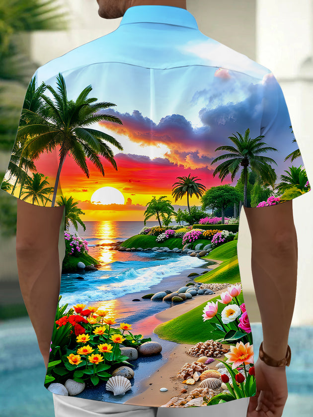 Men's tropical print pocket short sleeve shirt back view
