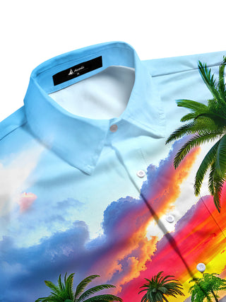 Men's tropical aloha print short sleeve shirt side view