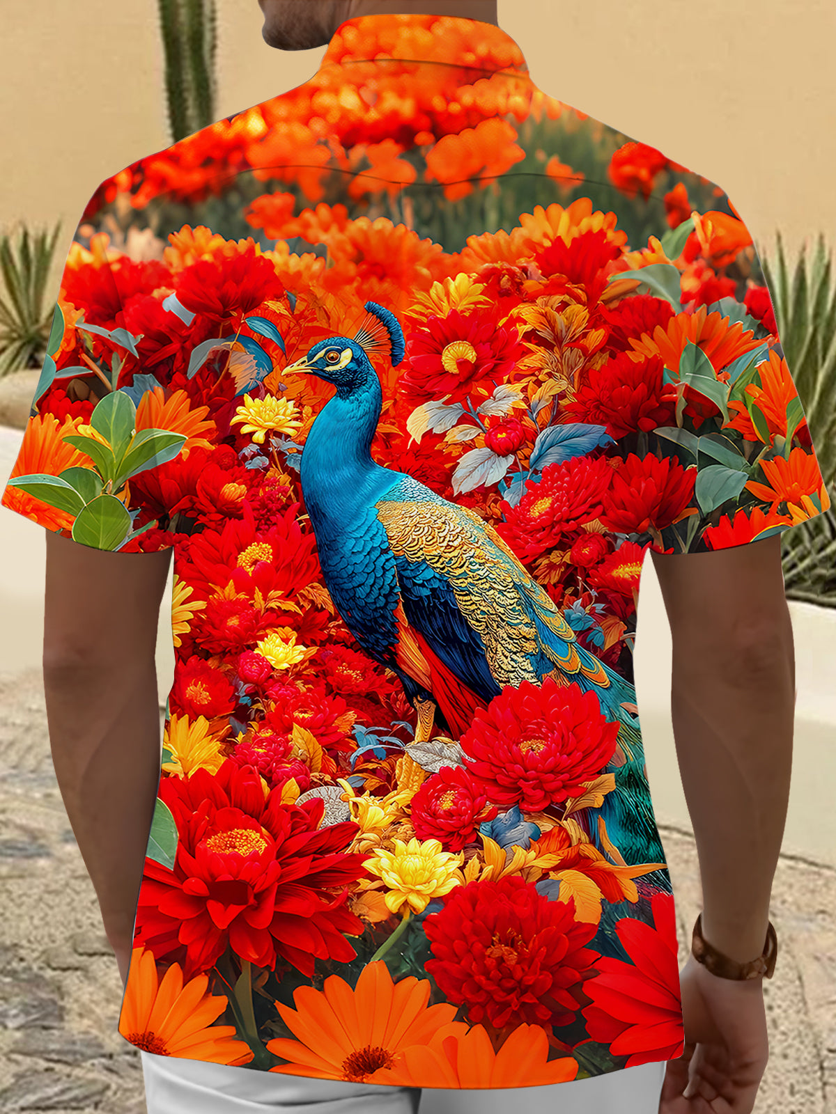 Peacock Floral Men's Pocket Short Sleeve Shirts