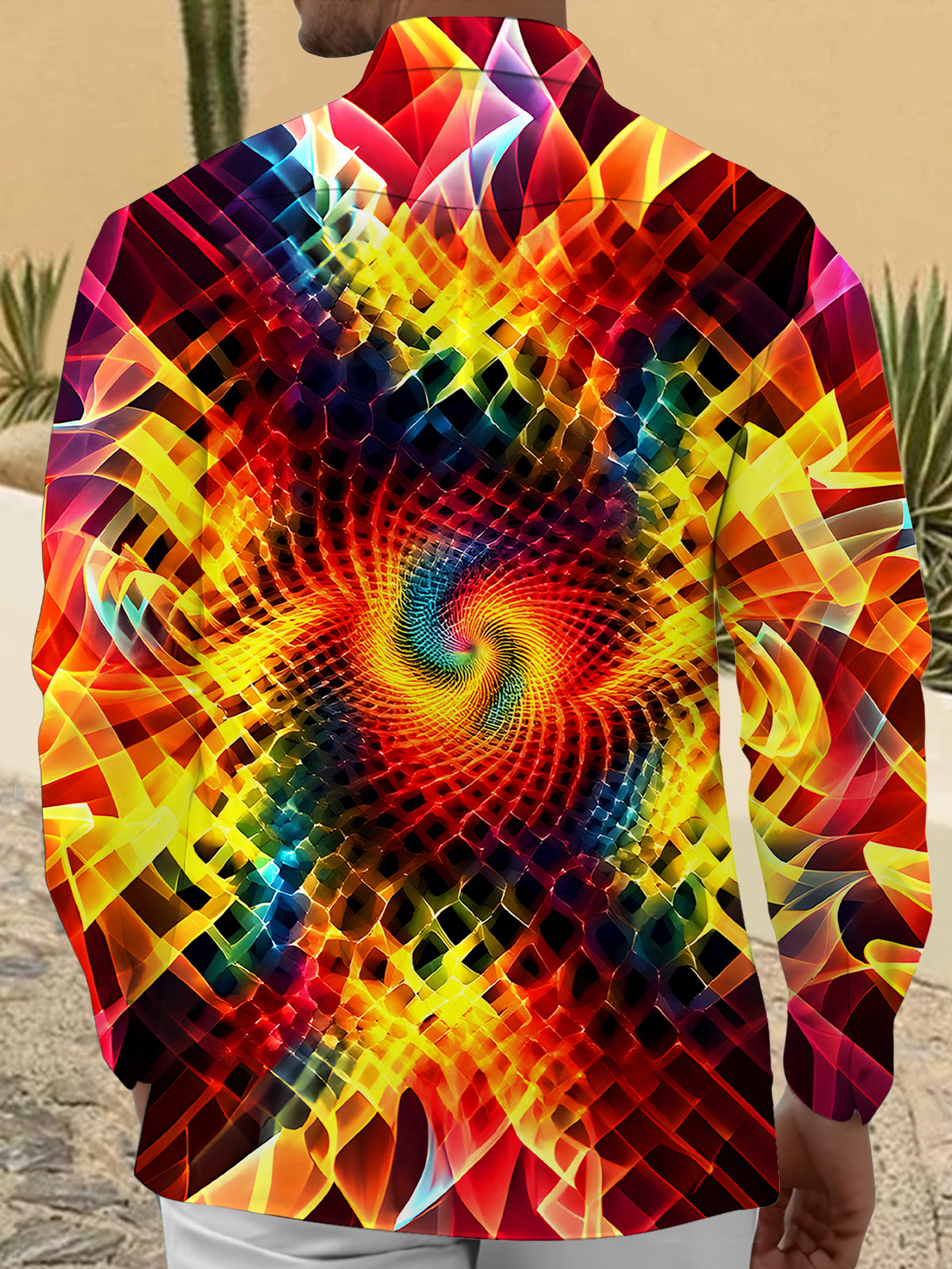 Tie Dye Abstract Men's Pocket Long Sleeve Shirts