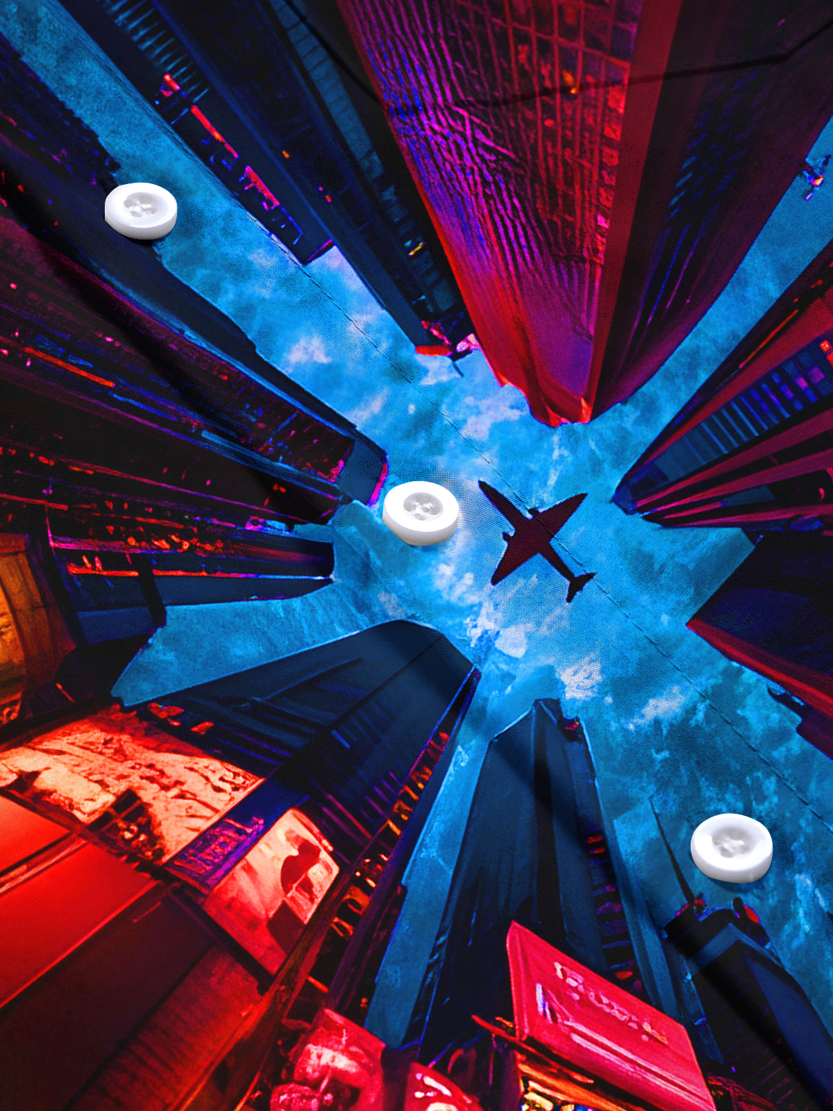 Airplane Fly Over Buildings Men's Pocket Short Sleeve Shirts