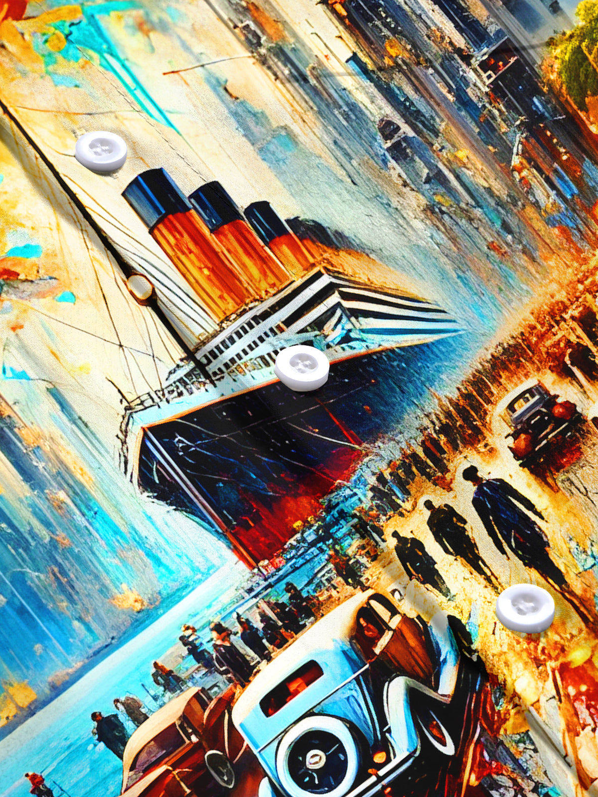 Art Tie-Dye Ship Cars City Men's Pocket Long Sleeve Shirts