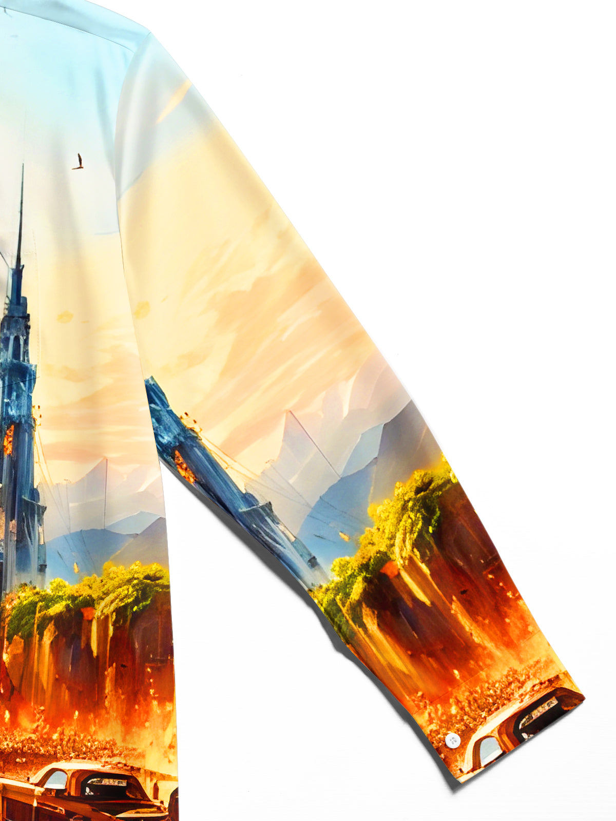 Art Tie-Dye Ship Cars City Men's Pocket Long Sleeve Shirts