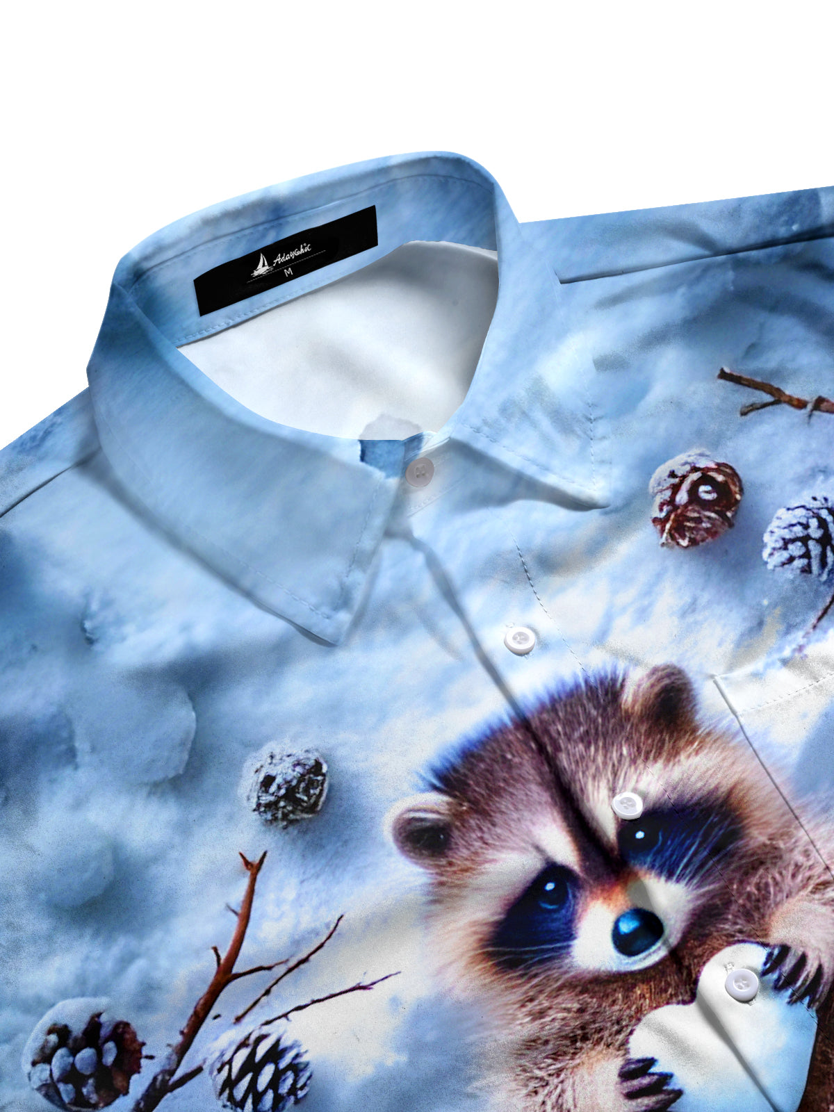 Funny Winter Snow Raccoon Men's Pocket Long Sleeve Shirts