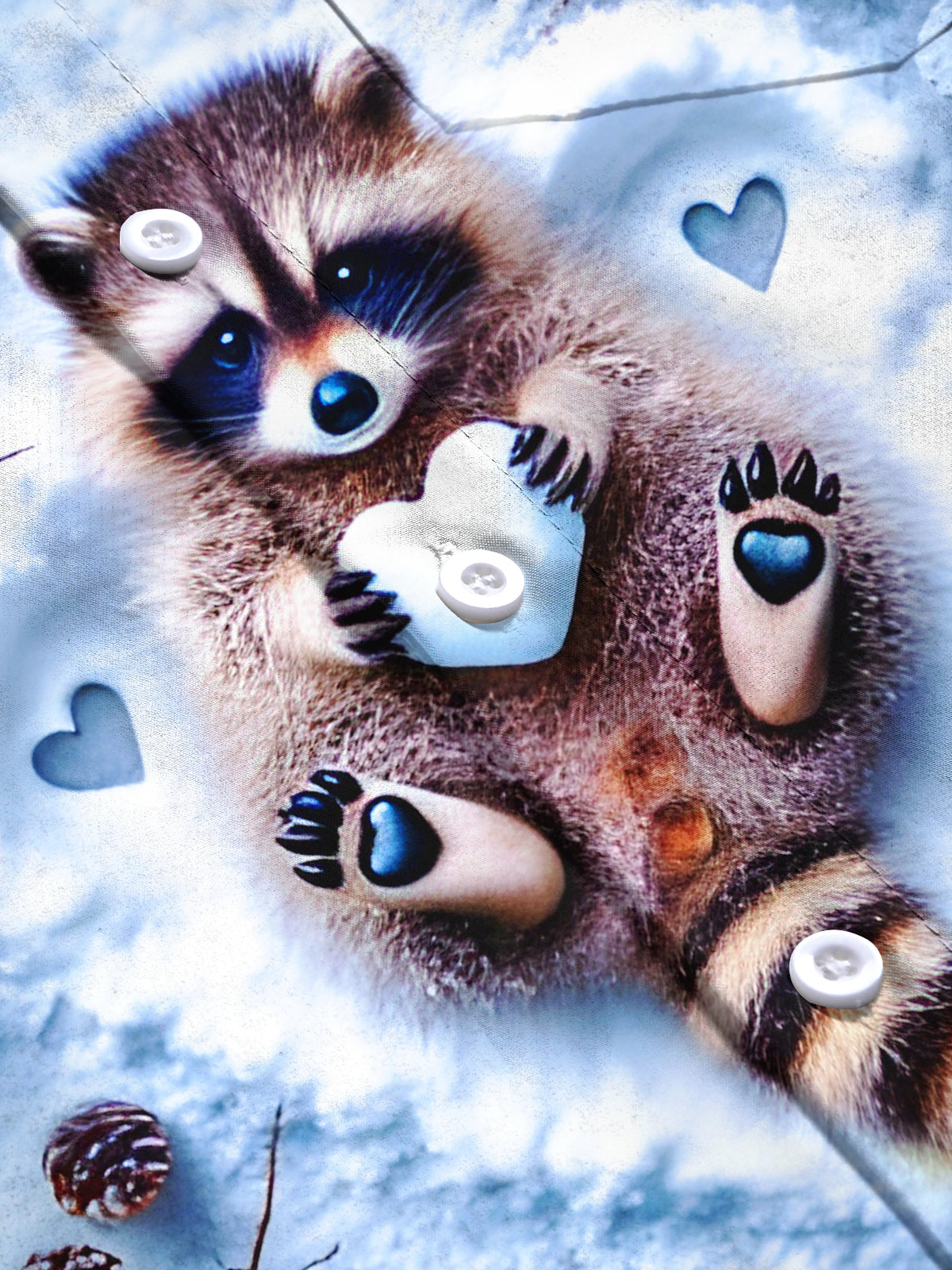 Funny Winter Snow Raccoon Men's Pocket Long Sleeve Shirts