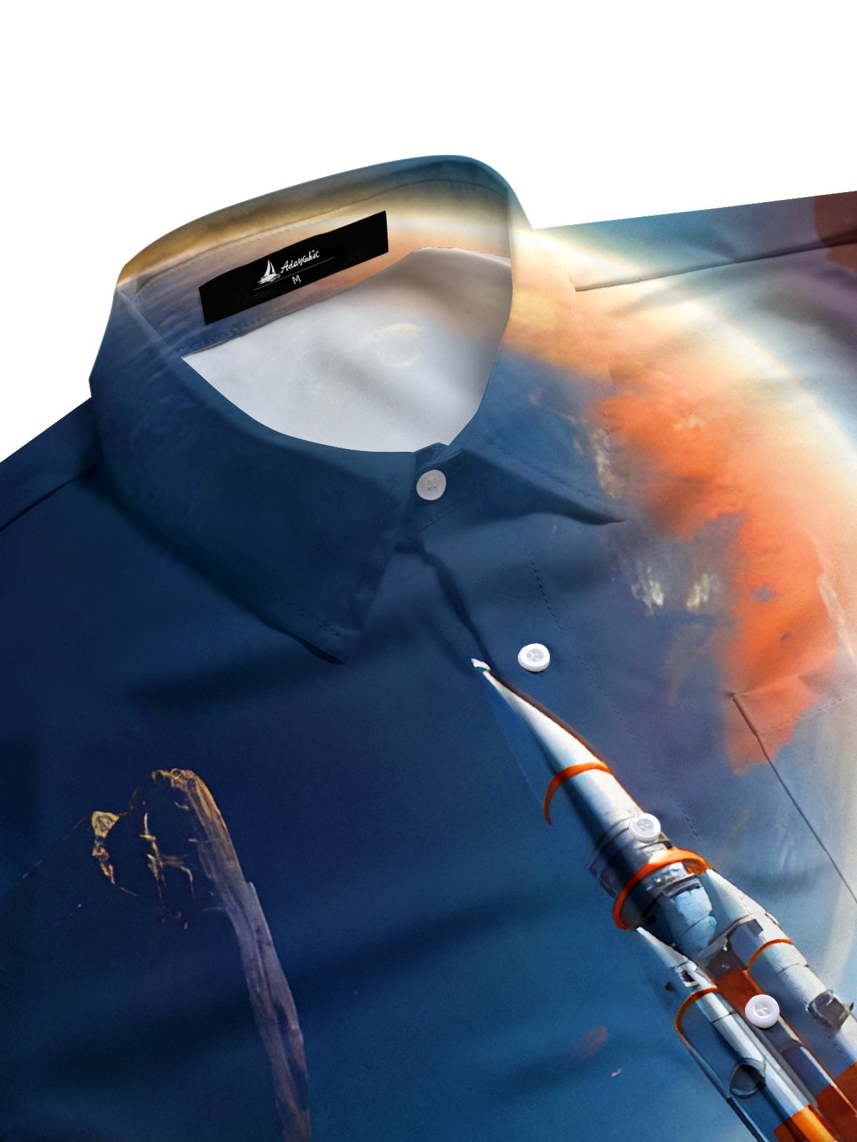 Rocket Launch In Space Men's Pocket Long Sleeve Shirts