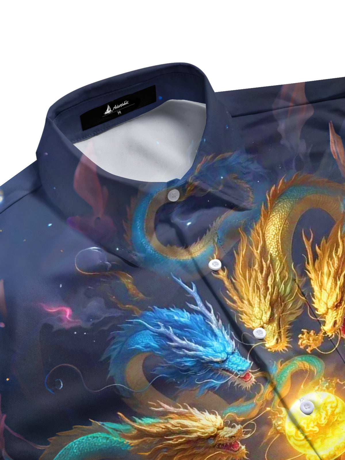 Dragon Print Men's Pocket Long Sleeve Shirts