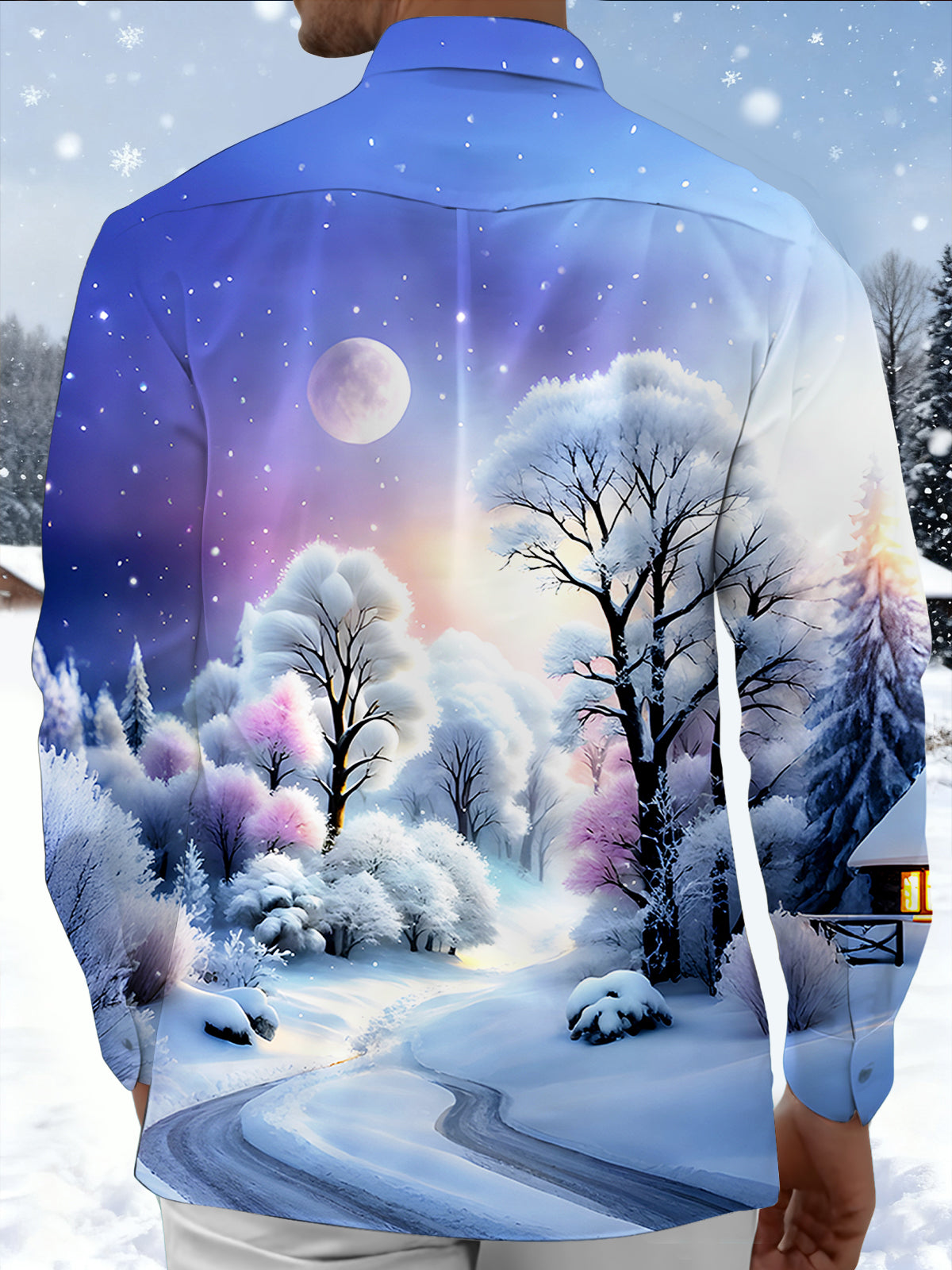 Winter Forest Men's Pocket Long Sleeve Shirts